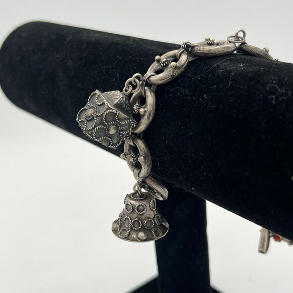 Vintage Italian Etruscan Revival 800 Sterling Silver  Charm Bracelet 7.5” Long - Picture 3 of 8